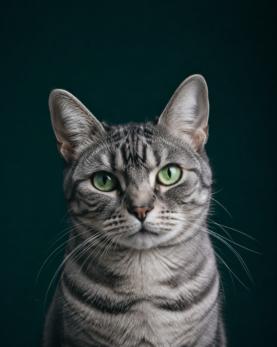 猫谱猫脸识别示意：正面银灰色虎斑猫